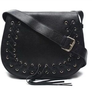 Violetta A2 pebbled leather crossbody saddle bag in black.